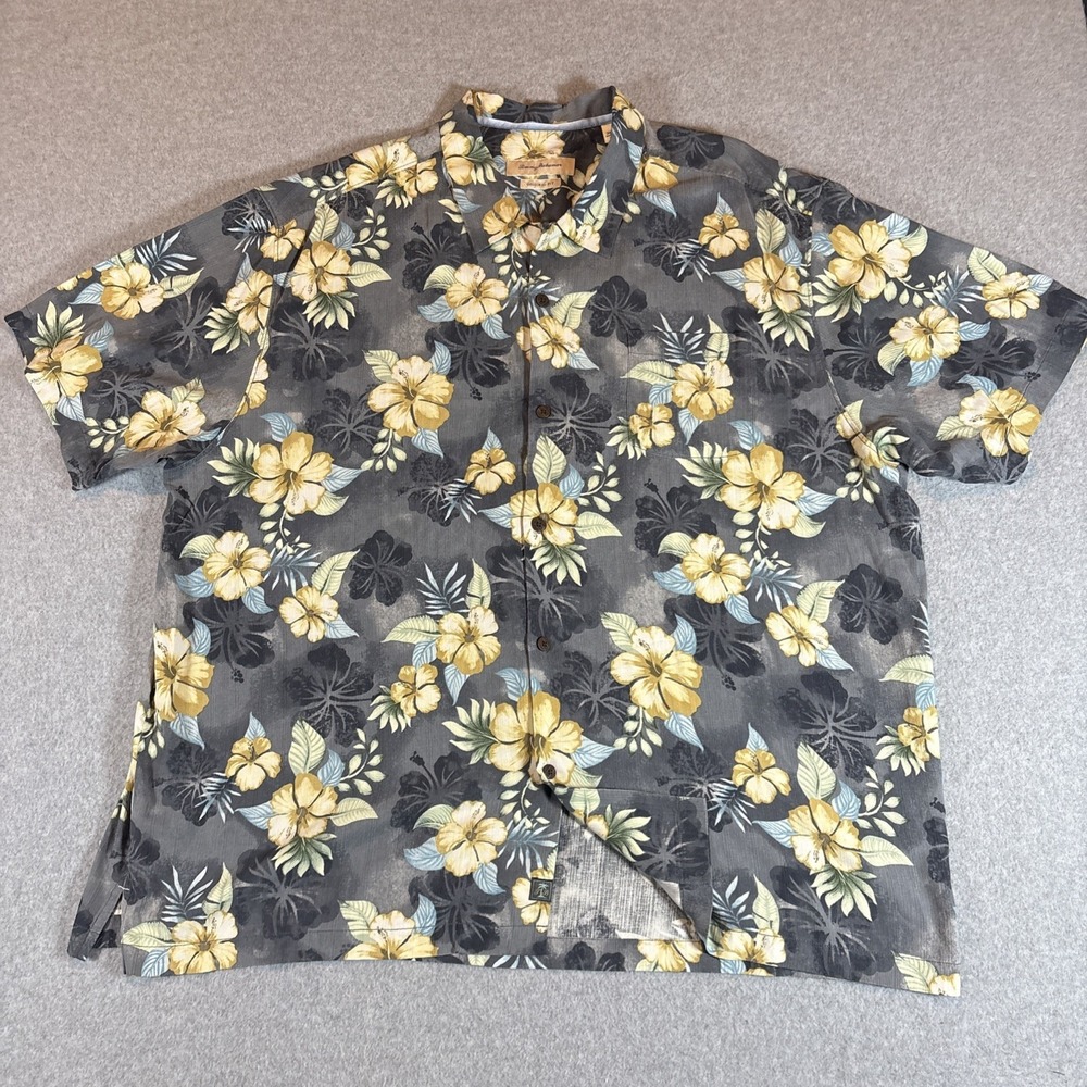 Tommy Bahama Short Sleeve Hawaiian 100% Silk Men's Button Up Sz 3XL Gray